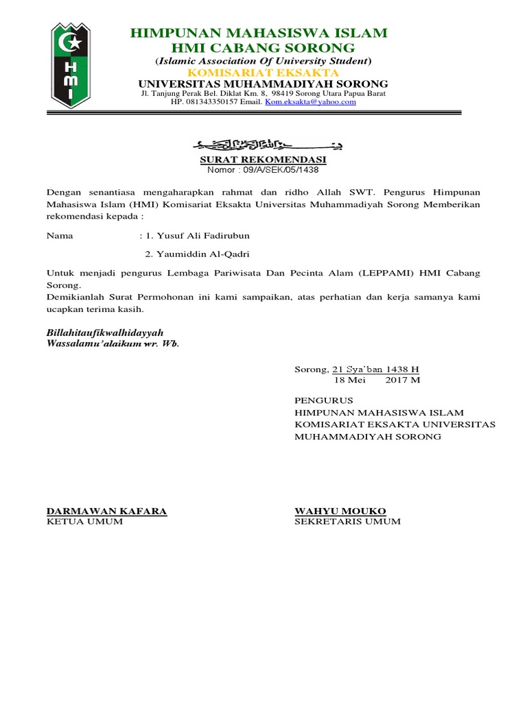 Contoh Surat Delegasi Hmi Hikayatkurt