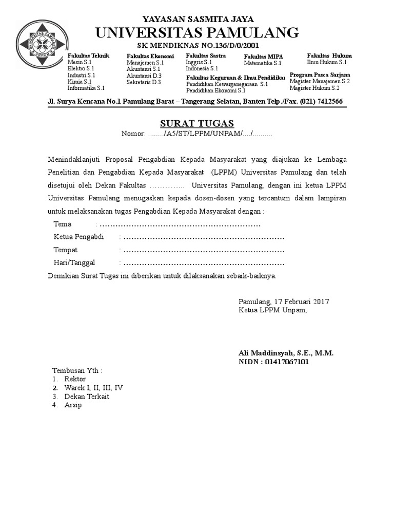 Surat Tugas Pengabdian Masyarakat