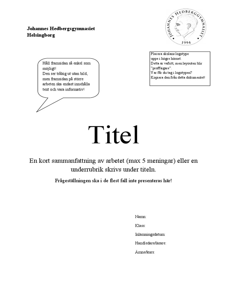 Att Skriva Ett Arbete - Vart Mall Skriv Ut | PDF