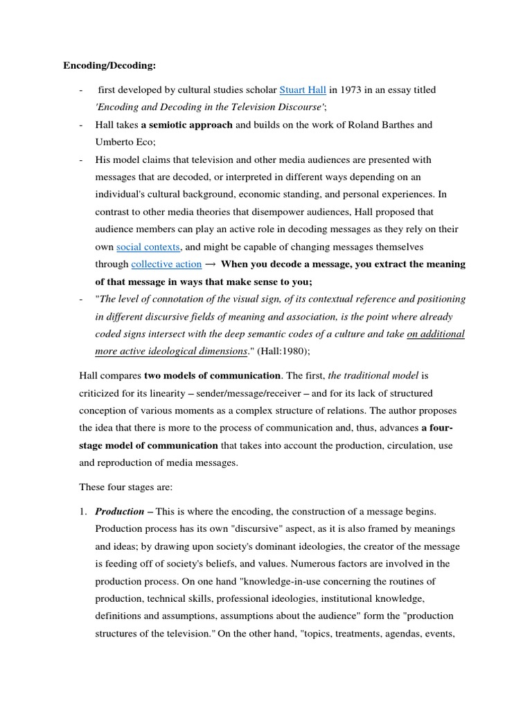 Stuart Hall - Encoding Decoding | PDF | Cybernetics | Communication