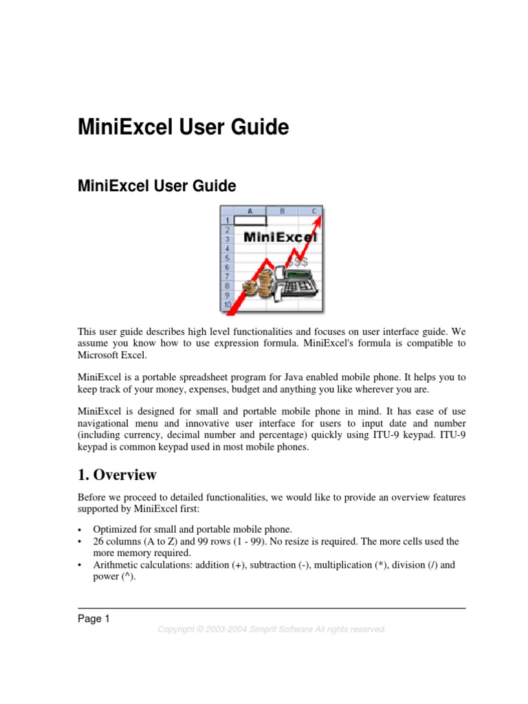 Guia Usuario Mini Excel PDF | PDF | Microsoft Excel | Hoja de cálculo