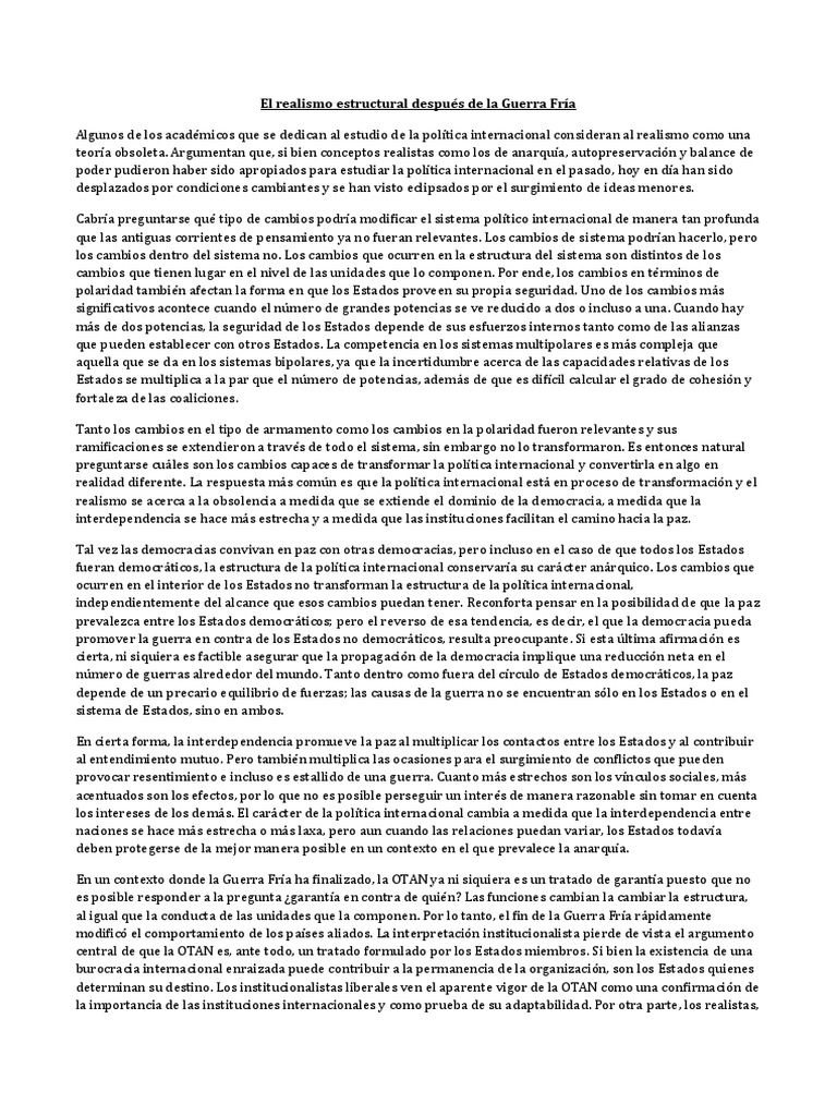 Waltz El Realismo Estructural Después de La Guerra Fría