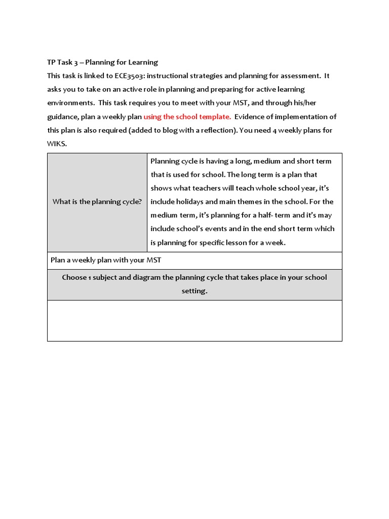 TP Task 3 - Planning For Learning: Using The School Template | PDF