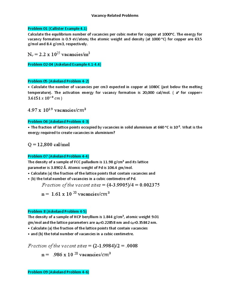 Vacancy Calculations in Metals | PDF | Teaching Methods & Materials ...