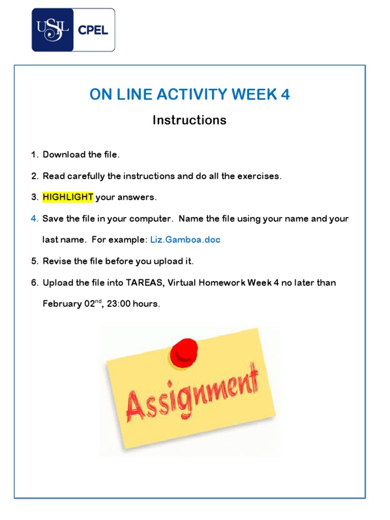 On Line Activity Week 4: Instructions | PDF