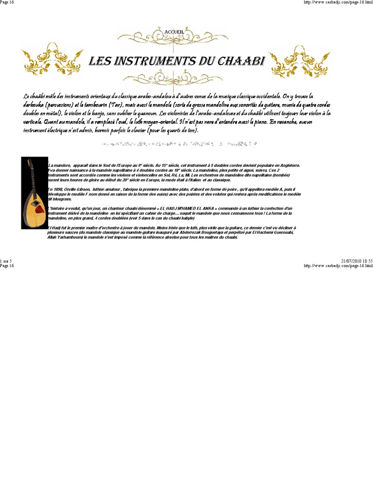 Instruments du Chaâbi et leur histoire | PDF | Gaiaphones | Production ...