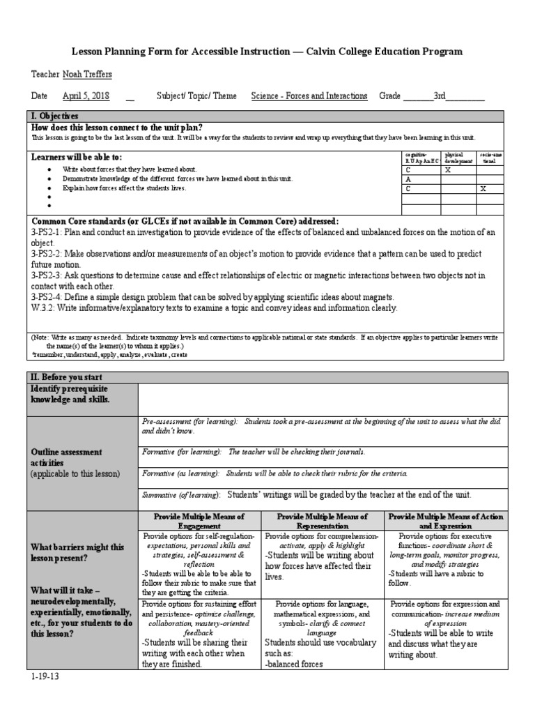 Accessible Science Lesson Plan for 3rd Grade | PDF | Rubric (Academic ...