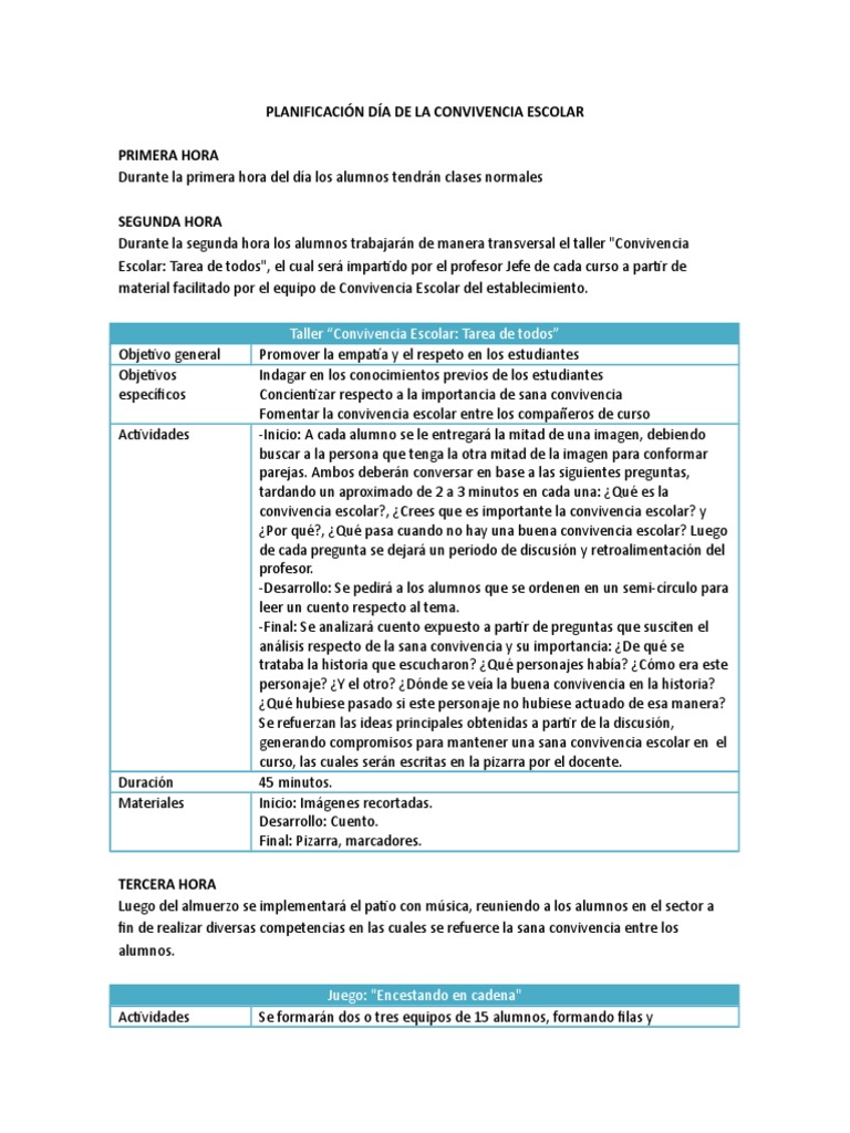 Actividades para el Día de la Convivencia Escolar | PDF | Escuelas ...