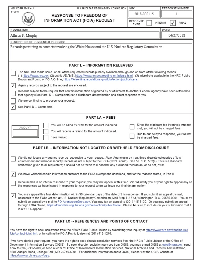 FOIA Response: NRC Records Access | PDF | Freedom Of Information Act ...