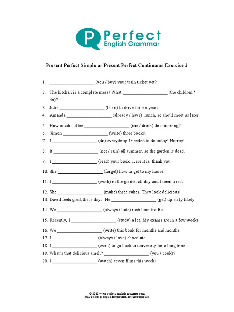 Present Perfect Simple or Present Perfect Continuous 3 PDF | PDF
