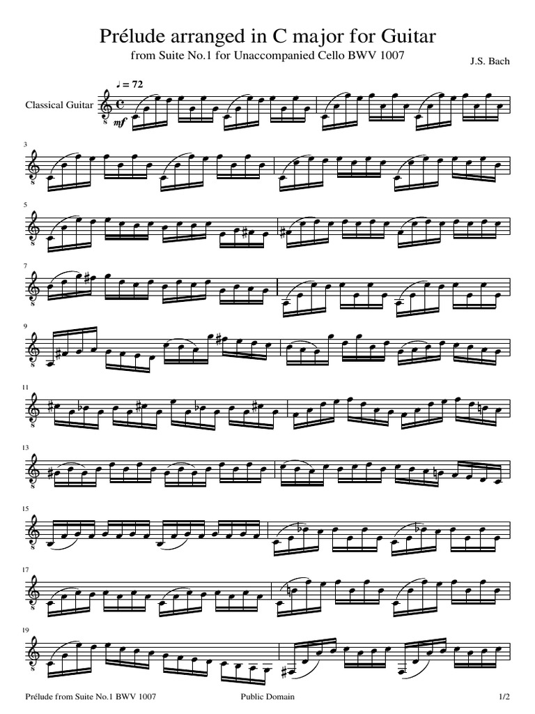 Bach Prelude In C Maj From Cello Suite Nr 1 Bwv 1007 Instrumental Solo Pieces Suites