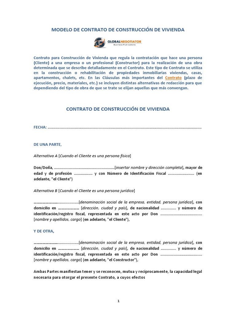 Modelo De Contrato De Construccion De Vivienda Arbitraje Soporte