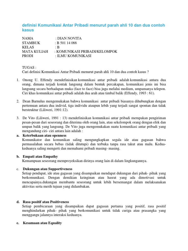 Definisi Komunikasi Antar Pribadi Menurut Parah Ahli 10 Dan Dua Contoh Kasus