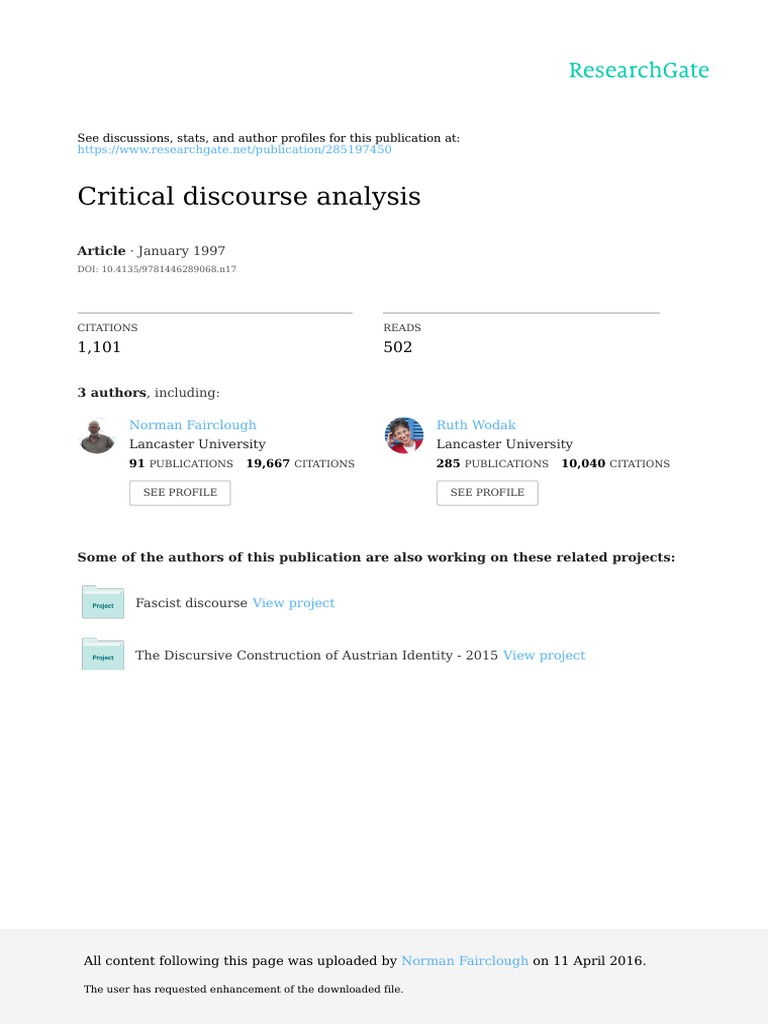 Fairclough Wodak - Critical Discourse Analysis | PDF | Discourse ...