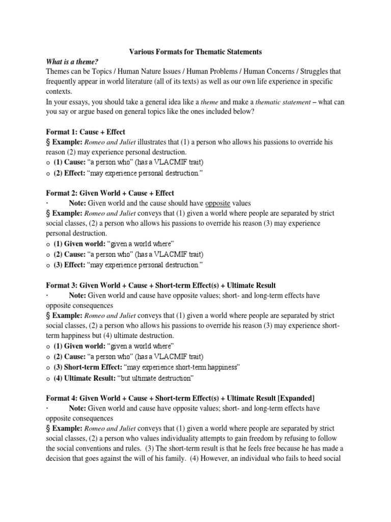 Various Formats For Thematic Statements | PDF