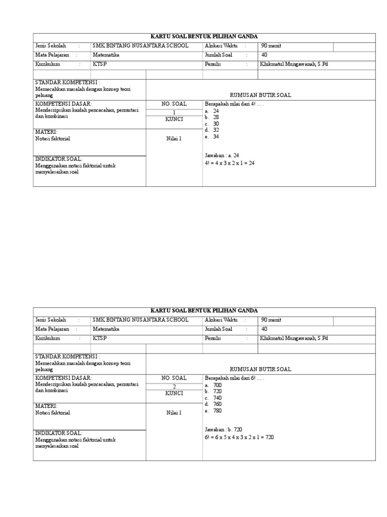 Kartu Soal Kelas Xii Mtk