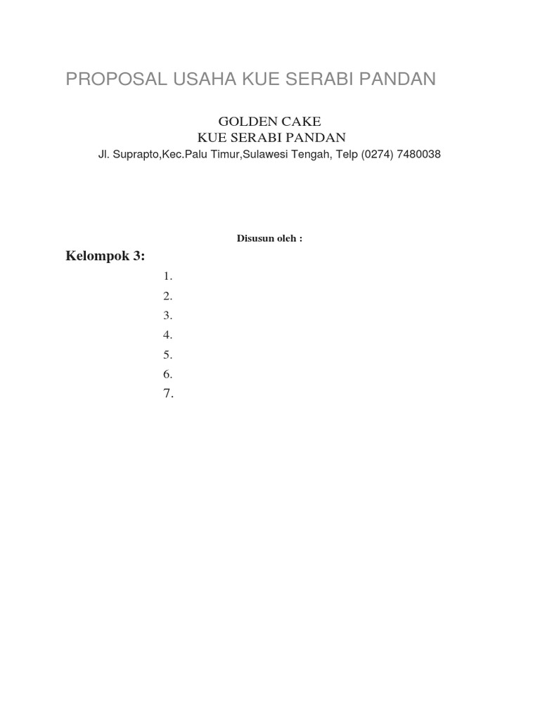 Proposal Usaha Kue Serabi Pandan
