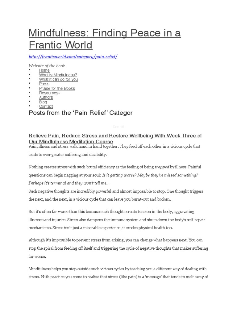 Mindfulness Finding Peace in A Frantic World Posts From The