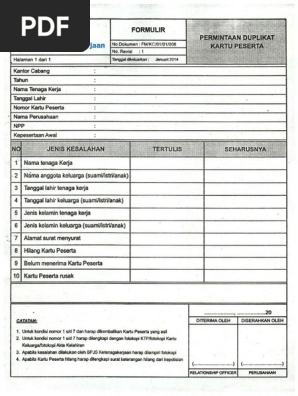 Formulir Permintaan Duplikat Kartu Peserta Bpjs Ketenagakerjaan 2018 Prakerja Bpjs