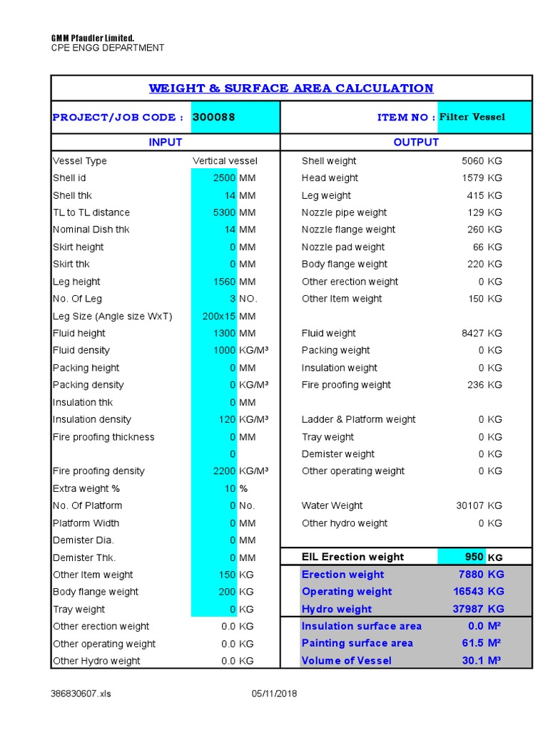 vessel weight check.xls Physical Quantities Nature