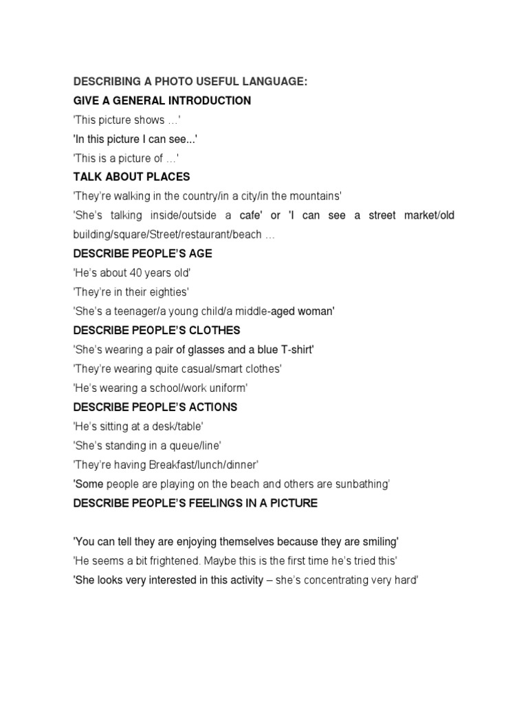 Photo Description Language Guide | PDF