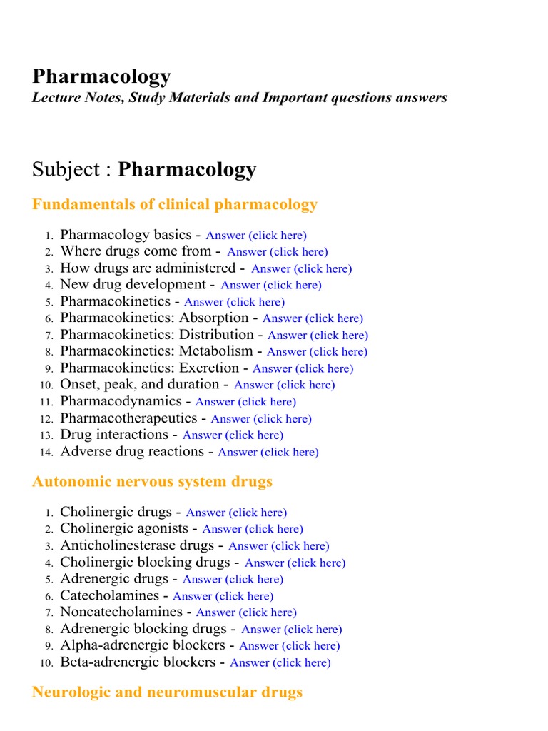 Pharmacology Lecture Notes Study Materials And Important Questions Answers Analgesic Medical Treatments