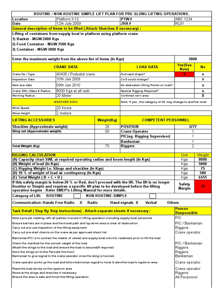 Routine Lift Plan Crane Pdf Crane Machine Elevator
