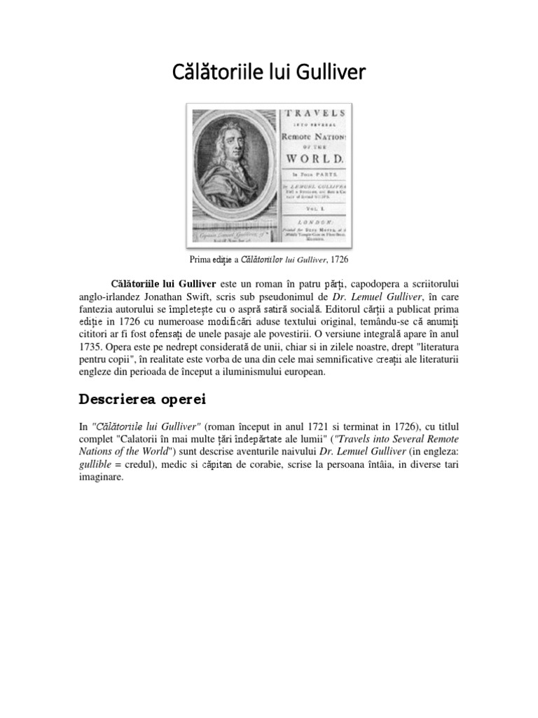 Calatoriile Lui Gulliver Rezumat