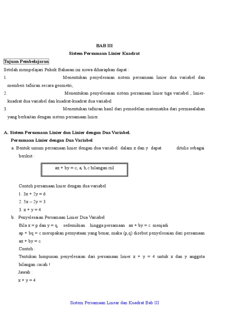 Sistem Persamaan Linear Duadan 3 Variabel