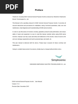 Simphoenix E280 English Manual With Parameters Frekventni Regulator E280 Power Inverter Engines