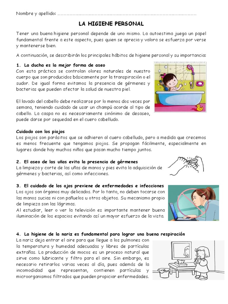 La Higiene Personal Texto Informativo | Lavado de manos | Alimentos
