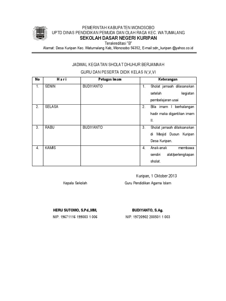 Contoh Buku Agenda Sholat Guru Galeri
