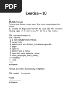 Exercise - 10: PL/SQL Cursors