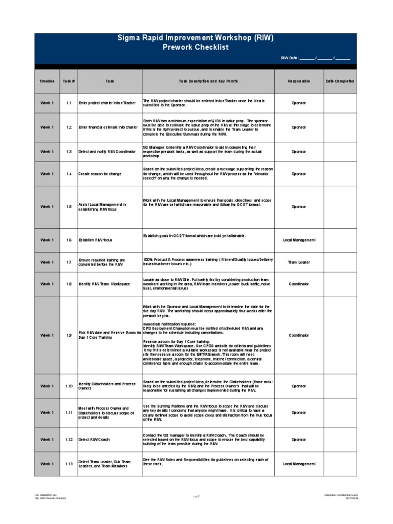 RIW Prework Checklist Overview | PDF | Risk Assessment | Leadership