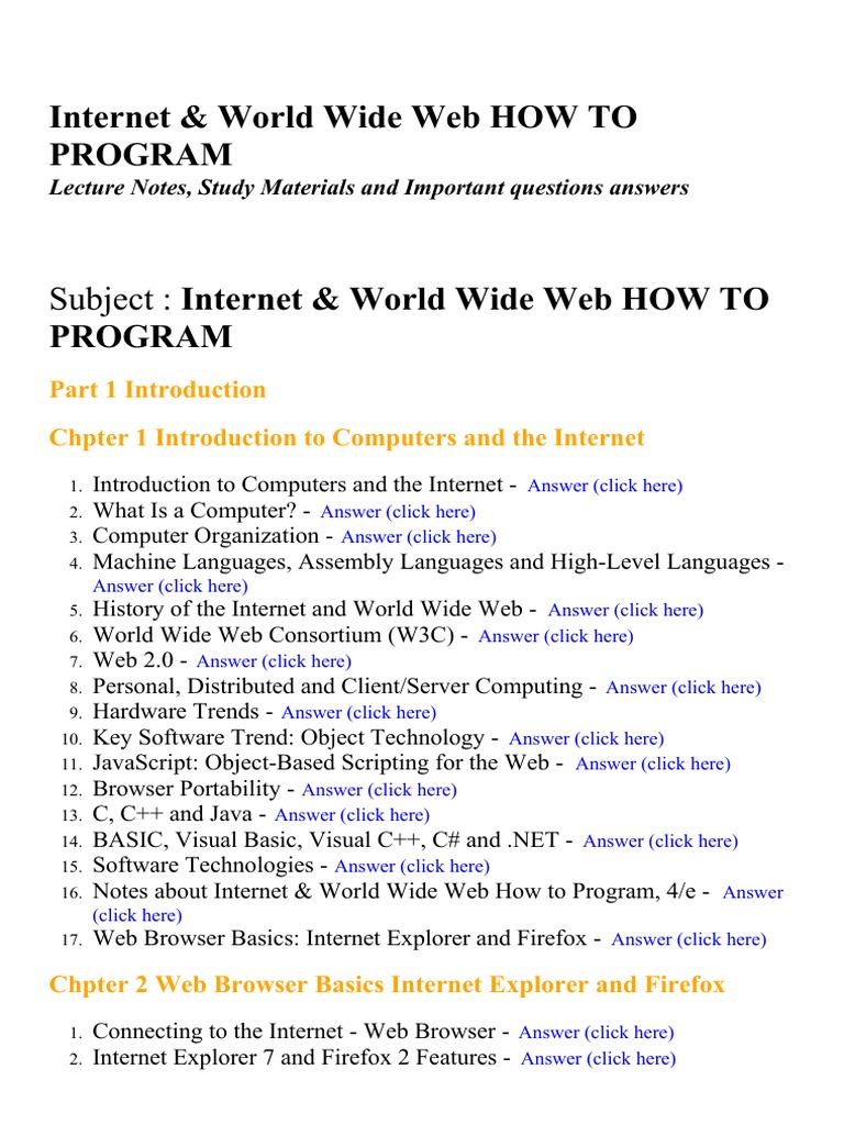 Internet & World Wide Web HOW to PROGRAM - Lecture Notes, Study ...