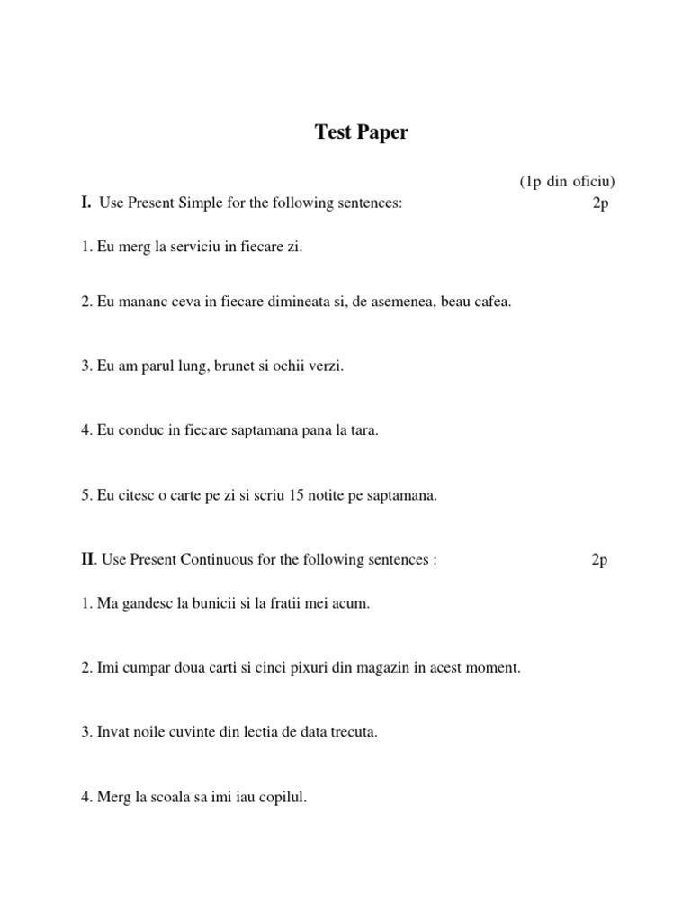 Present Simple and Continuous Test | PDF | Language Arts & Discipline