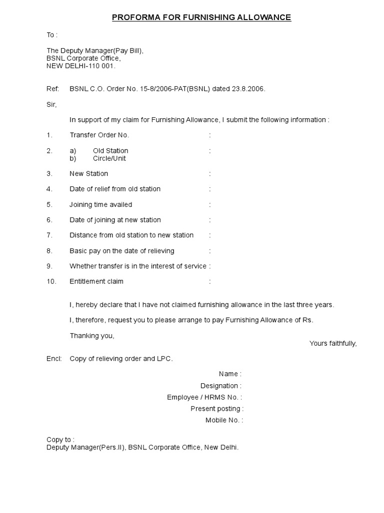 Furnishing Allowance PDF