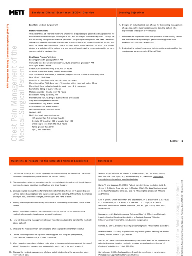 Chest Pain Management (Learner) PDF Surgery Pain