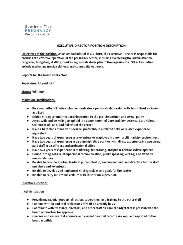 Executive Director Position Description Board Of Directors Strategic Planning