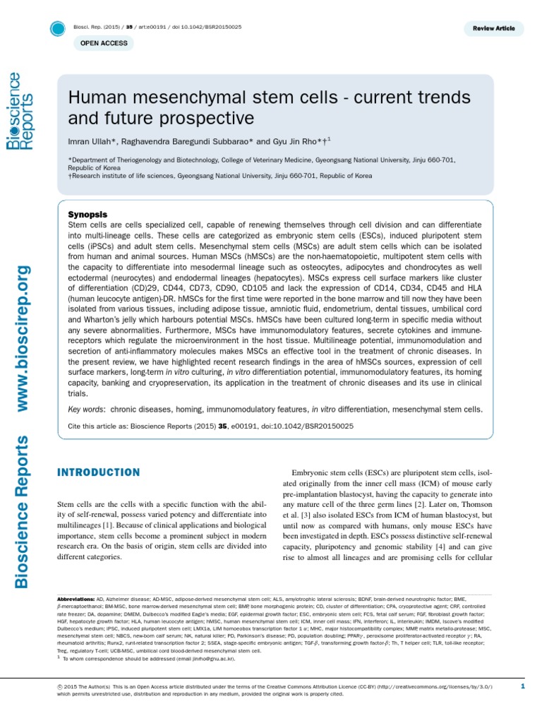 Human Mesenchymal Stem Cells - Current Trends and Future Prospective ...