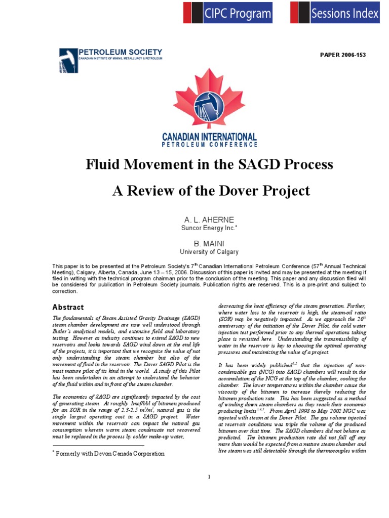SAGD Fluid Movement in Dover Project | PDF | Petroleum Reservoir ...