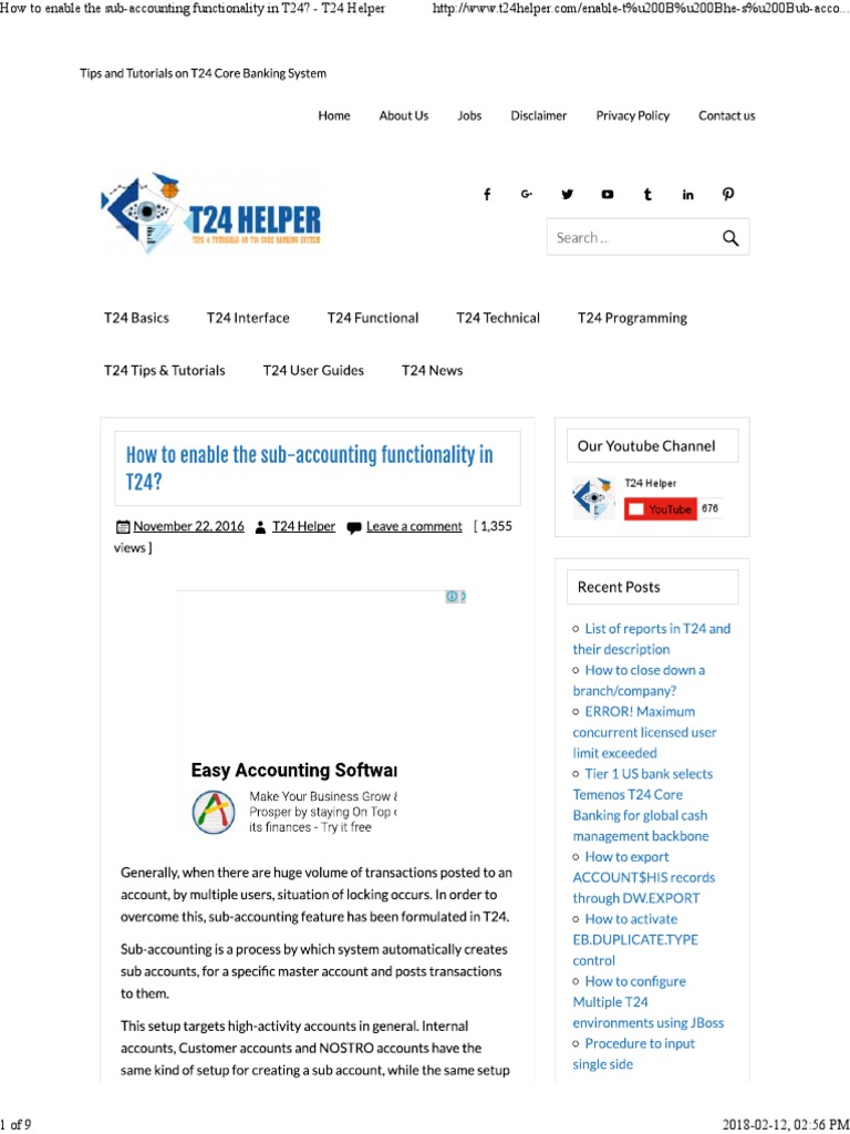 How To Enable T He S Ub-Accounting Functionality in T24 - T24 Helper ...