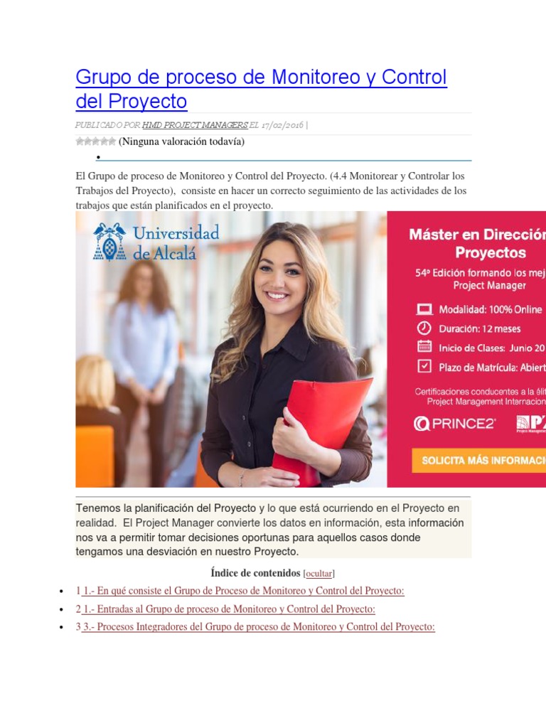 Grupo De Proceso De Monitoreo Y Control Del Proyecto Pdf