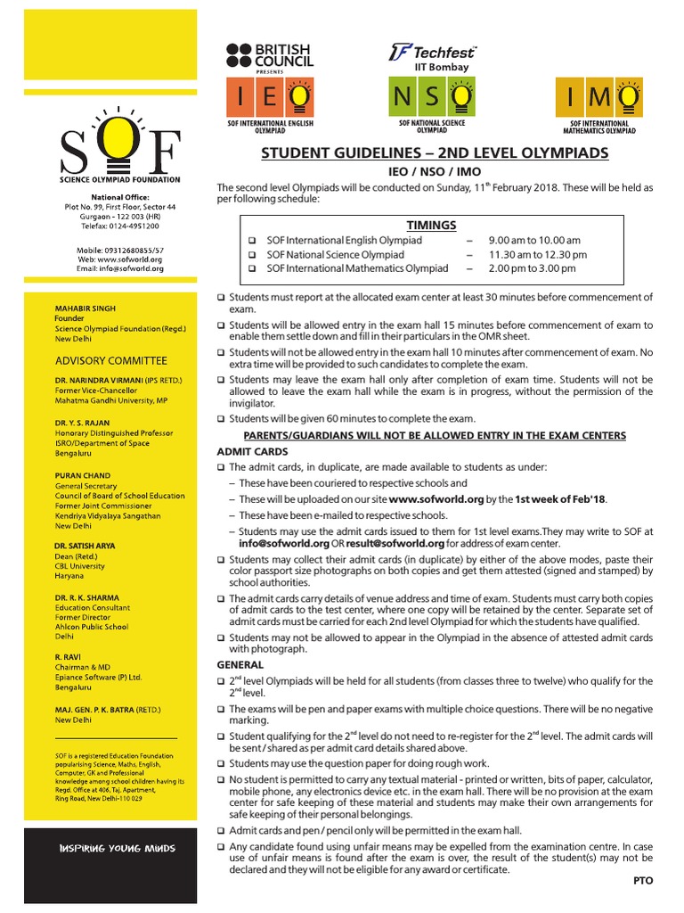 Guidelines-2nd Level Olympiads | PDF | Test (Assessment) | Behavior ...