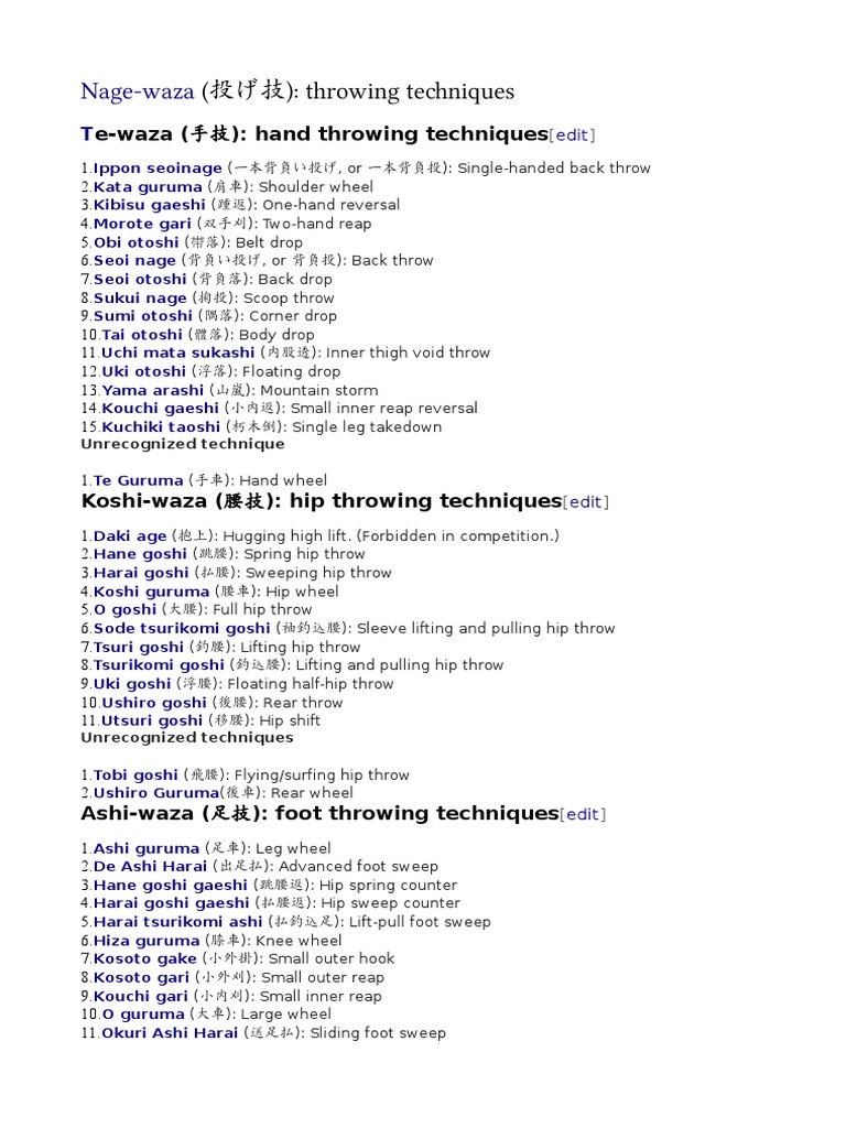 List of Judo Techniques PDF Individual Sports Japanese Martial Arts
