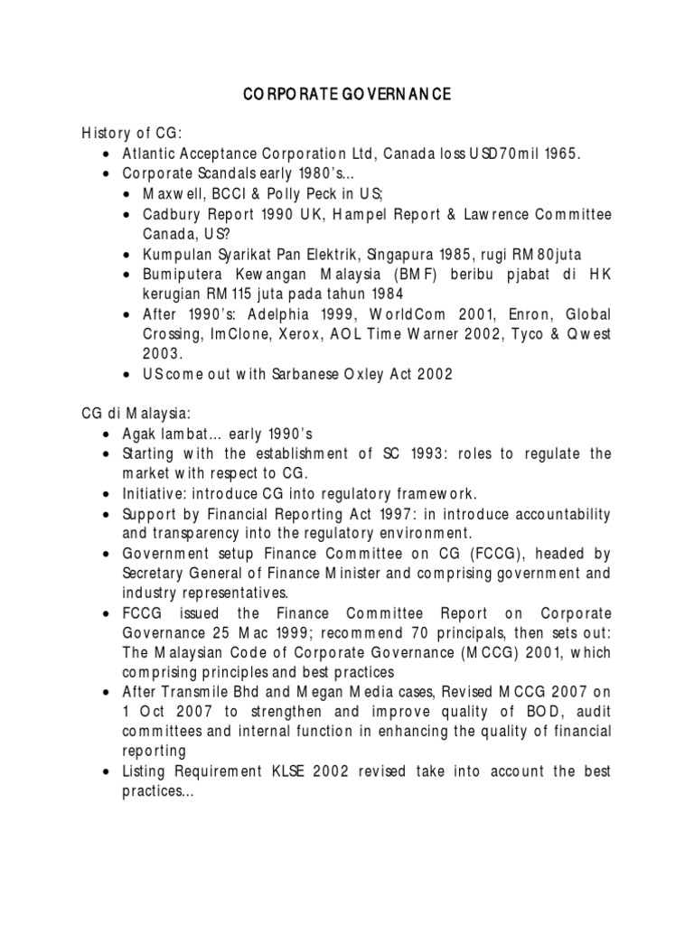 Corporate Governance in Malaysia | PDF