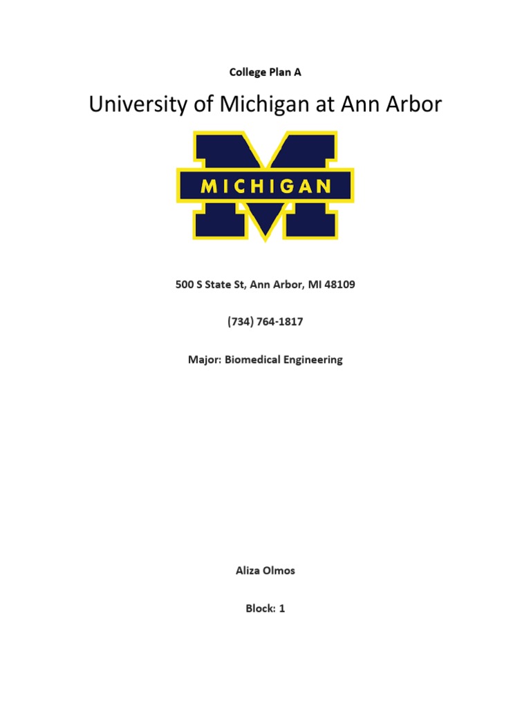 University of Michigan at Ann Arbor College Plan A PDF University