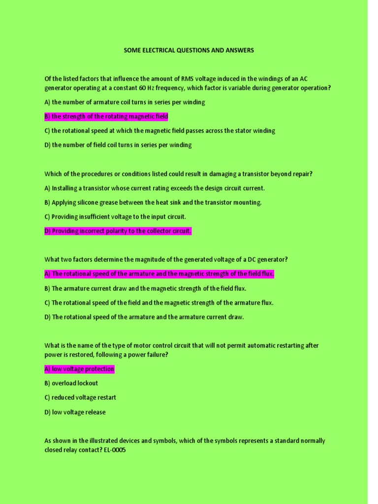 Some Electrical Questions and Answers Transformer Inductor