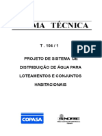 T-104-1 - Norma Técnica - Projeto de Sistema de Distribuição de Água para Loteamentos e Conjuntos Habitacionais