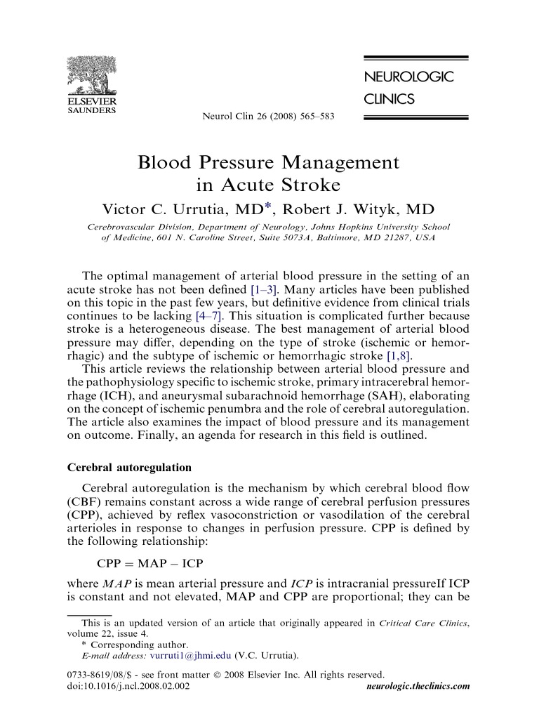 Blood Pressure Management in Acute Stroke | PDF | Stroke | Ischemia